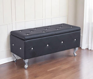 HomeRoots 38" Black Faux Leather Storage Bench with Glamorous Tufting, Flip Top & Versatile Style for Any Room 248053