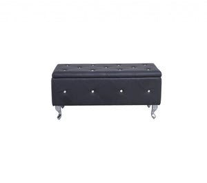 HomeRoots 38" Black Faux Leather Storage Bench with Glamorous Tufting, Flip Top & Versatile Style for Any Room 248053