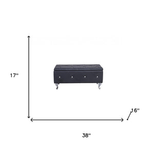 HomeRoots 38" Black Faux Leather Storage Bench with Glamorous Tufting, Flip Top & Versatile Style for Any Room 248053