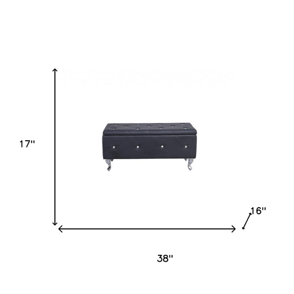HomeRoots 38" Black Faux Leather Storage Bench with Glamorous Tufting, Flip Top & Versatile Style for Any Room 248053