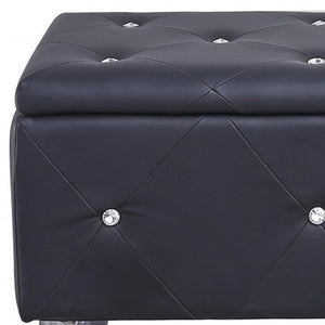 HomeRoots 38" Black Faux Leather Storage Bench with Glamorous Tufting, Flip Top & Versatile Style for Any Room 248053