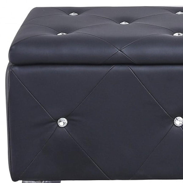 HomeRoots 38" Black Faux Leather Storage Bench with Glamorous Tufting, Flip Top & Versatile Style for Any Room 248053