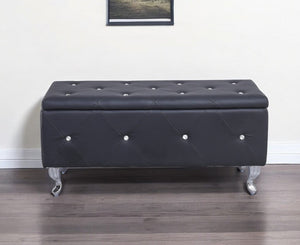 HomeRoots 38" Black Faux Leather Storage Bench with Glamorous Tufting, Flip Top & Versatile Style for Any Room 248053