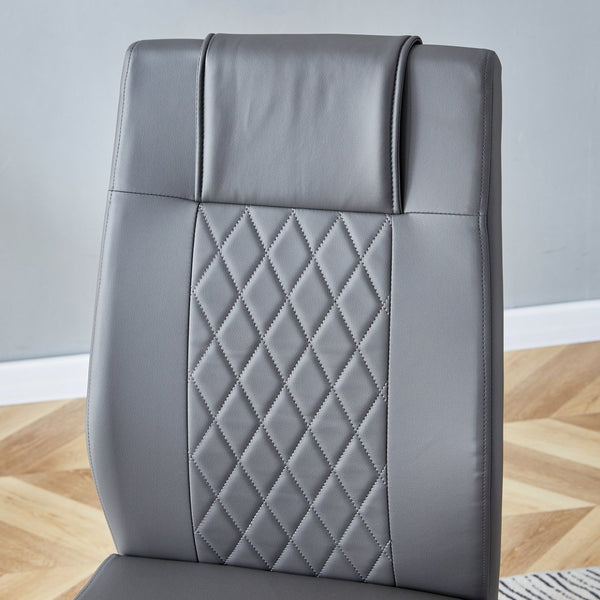 English Elm Table Modern Luxurious Dining Set - Transparent Glass Top With 4 Dark Gray Pu Chairs & Silver Legs W1151S04129-GIGA