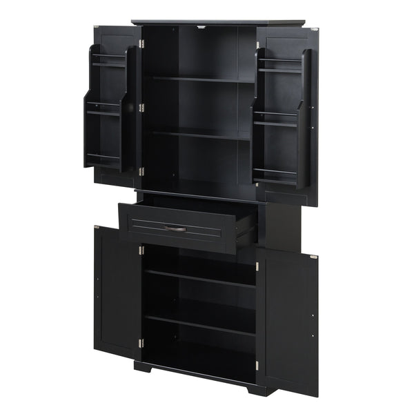 English Elm Bathroom Tall Storage Cabinet with Doors and Drawer, Adjustable Shelf, Anti-Tip Safety, MDF Finish Black N725P210330B