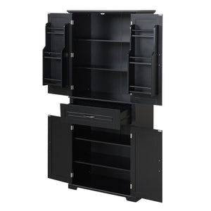 English Elm Bathroom Tall Storage Cabinet with Doors Drawer and Adjustable Shelf, MDF Build, Metal Handles, Anti-Tip Safety Black WF308204AAB