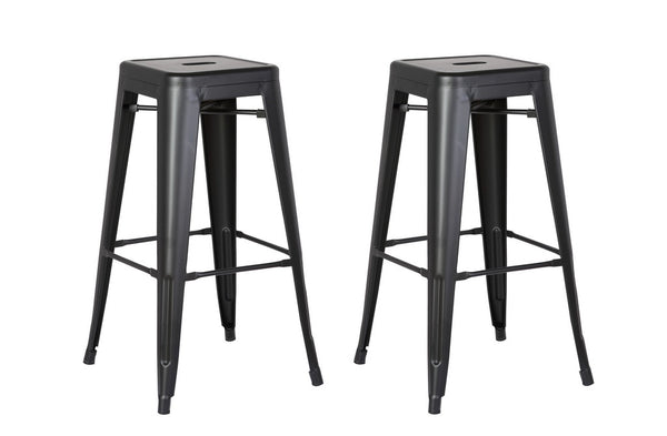 Homeroots Set Of Two 30 " Black Iron Backless Bar Height Bar Chairs Matte Black  248130