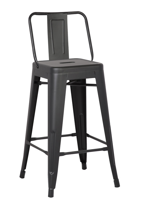 Homeroots Set Of Two 30 " Black Iron Low Back Bar Height Bar Chairs Matte Black  248139