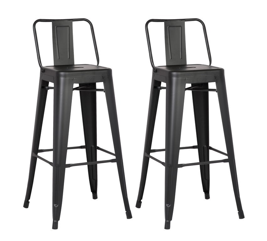 Homeroots Set Of Two 30 " Black Iron Low Back Bar Height Bar Chairs Matte Black  248139