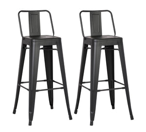 Homeroots Set Of Two 30 " Black Iron Low Back Bar Height Bar Chairs Matte Black  248139
