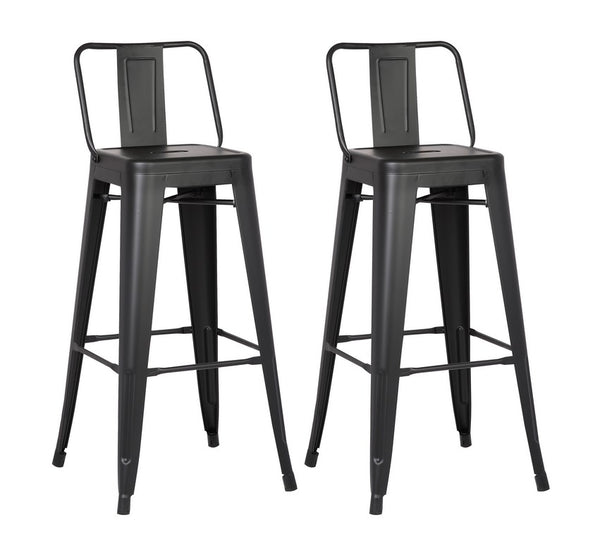Homeroots Set Of Two 30 " Black Iron Low Back Bar Height Bar Chairs Matte Black  248139
