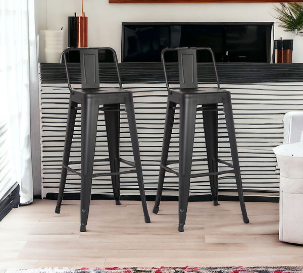 Homeroots Set Of Two 30 " Black Iron Low Back Bar Height Bar Chairs Matte Black  248139