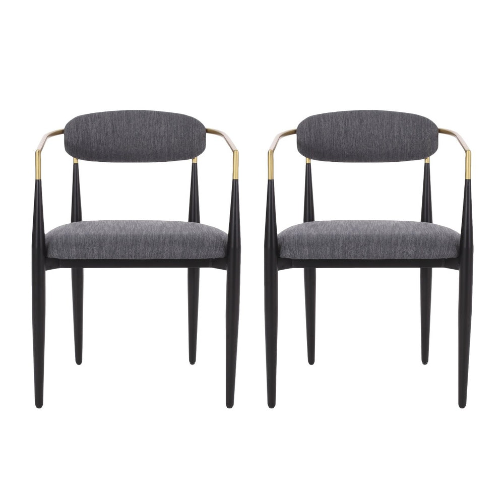 English Elm Dining Arm Chairs Set of 2 Gold Accent Iron Frame Upholstered Modern Minimalist N771P392272C