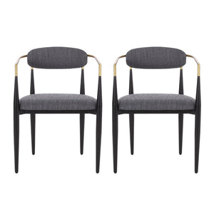 English Elm Dining Arm Chairs Set of 2 Gold Accent Iron Frame Upholstered Modern Minimalist N771P392272C
