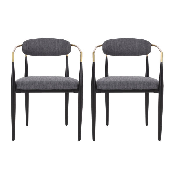 English Elm Dining Arm Chairs Set of 2 Gold Accent Iron Frame Upholstered Modern Minimalist N771P392272C