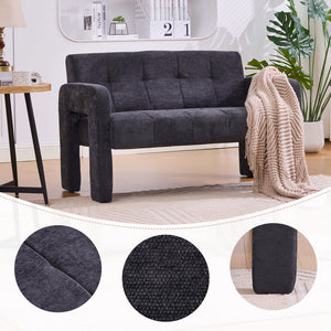 English Elm Nordic Ergonomic Double Armchair Upholstered Chenille Sofa 2-Seater Compact Lounge Chair 550LB Capacity Black W395P380537
