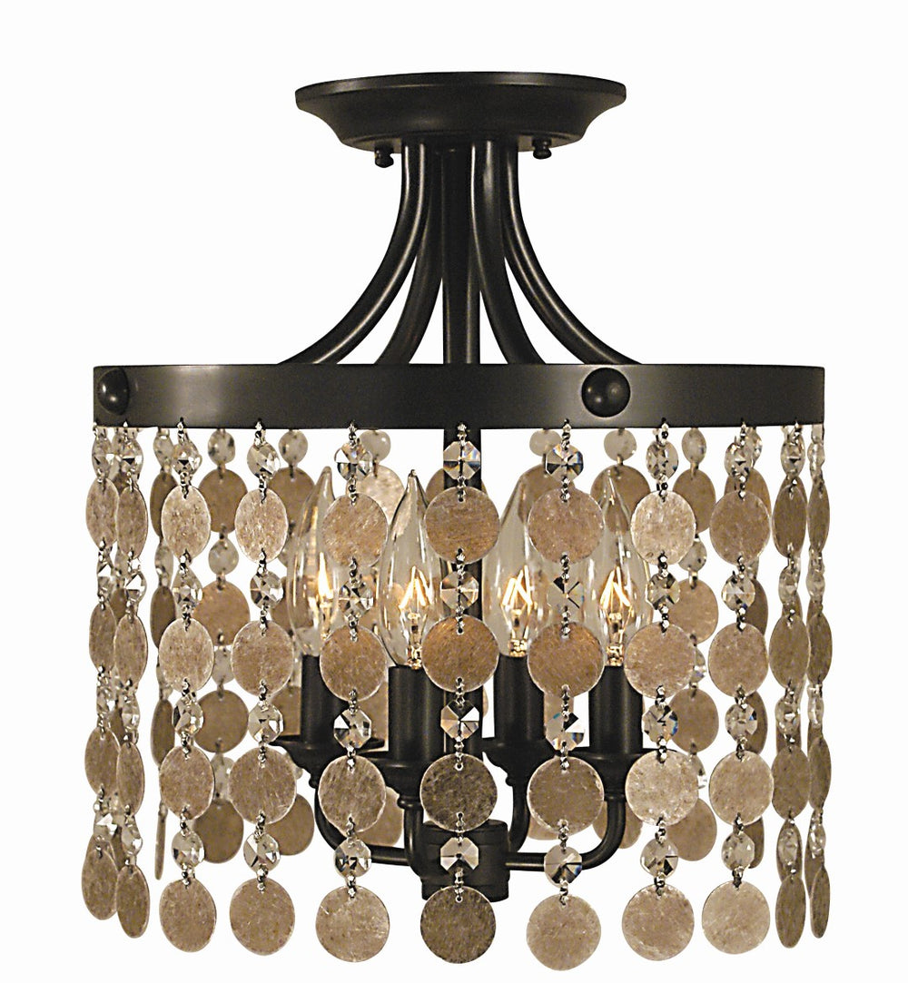 Framburg 4-light Elegant Naomi Flush Mount Light Featuring Stunning Mica And Crystal Strands Made In Usa Mahogany Bronze Metal 2927 Mb