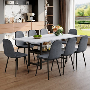 English Elm Table & 8 Dark Gray Chairs Set - 71X35.4" Black Grain Dining Table With Storage & Minimalist Design W1151S04264-GIGA