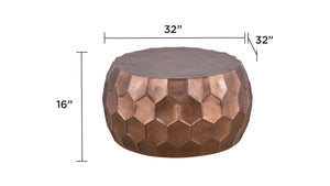 English Elm Modern Round Hand-Hammered Aluminum Coffee & End Table Set — Hexagonal Patterned Artisanal Design Copper B009S01531