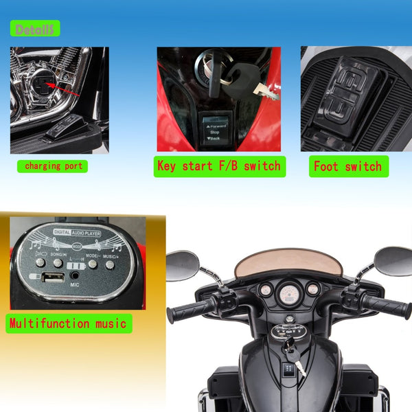 English Elm 12v Kids Electric Ride on Motorcycle with Led Lights Bluetooth Music and Storage Trunk Black W1760P237295