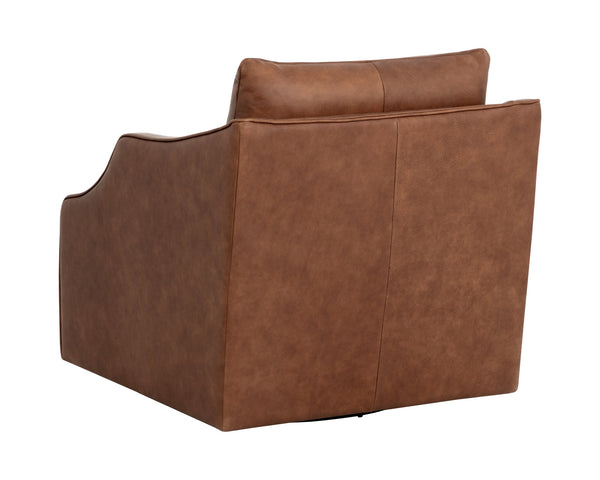 Sunpan Orwell Swivel Lounge Chair - Luxurious Cognac Leather, Modern Design With Sleek Lines & Comfort Brown Leather 112041