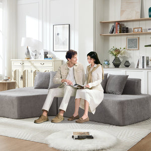 English Elm Compression Sectional Couch with Corduroy Upholstery, Deep-Seated Modular L-Shaped Sleeper Sofa, No-Assembly Comfort and Stability LIGHT GREY W1249S00007