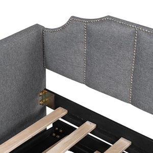 English Elm Twin Linen Upholstered Daybed with Pop up Trundle and Built in Usb Charging Gray SF000199AAE