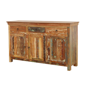 English Elm Mankato Reclaimed Wood farmhouse industrial 3-drawer 3-door accent cabinet with distressed charm and storage B062P353467