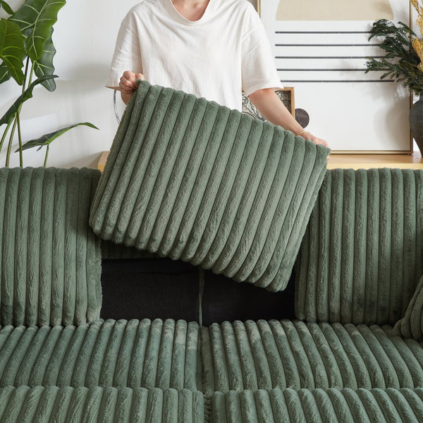 English Elm 84Inch Corduroy sofa with 3 back & 2 toss pillows, 2 ottomans, cup holders, deep seat, storage space W834S00550