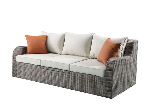English Elm Salena Beige Fabric & Gray Wicker Sectional Sofa w/Hidden Lift Table, 2 Ottomans & Water‑Resist Cushions B2726P288343