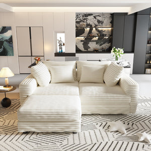 English Elm 102.4" Plush Corduroy 4-Seat Sofa - Cloud-Like Comfort With Modular Ottomans For Stylish Living Spaces W1885S00110