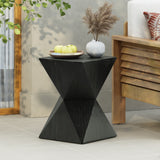 Christopher Knight Home® - Noble House - - 14.25" Black Concrete Side Table With Rustic Hand-Carved Texture And Unique Symmetric Form – Weather-Resistant Accent For Patio, Garden, Or Balcony