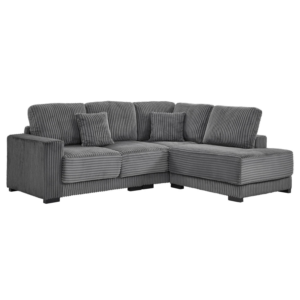 English Elm 93" Sectional Sofa L-Shaped Upholstered Corduroy 3-Seater with Reversible Chaise, Solid Wood Frame, Plush Coil-Foam Cushions Grey W1097S00222