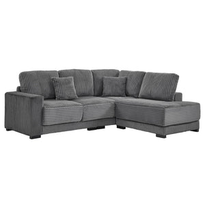 English Elm 93" Sectional Sofa L-Shaped Upholstered Corduroy 3-Seater with Reversible Chaise, Solid Wood Frame, Plush Coil-Foam Cushions Grey W1097S00222