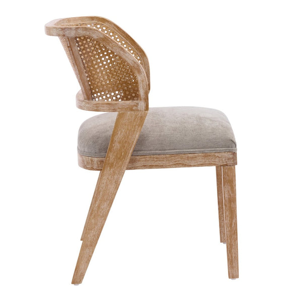 English Elm Upholstered Rattan Back Dining Chairs Solid Rubberwood Farmhouse Boho Set of 2 N776P394378D