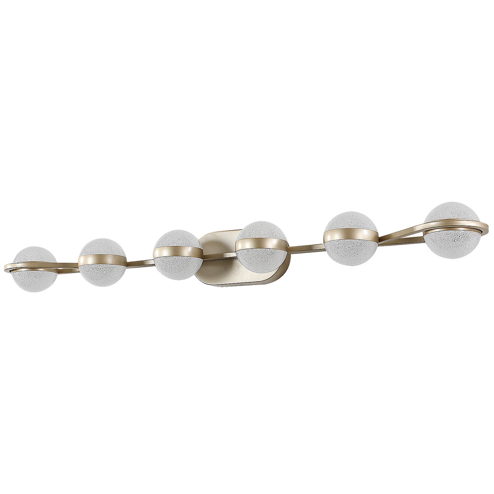 English Elm 43" Champagne Gold LED Bathroom Vanity Light with 6 Crystal Sand Acrylic Globes, Mid-Century Modern Glam W2312P374869