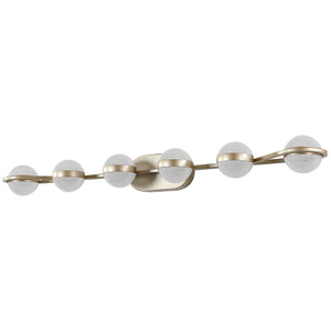 English Elm 43" Champagne Gold LED Bathroom Vanity Light with 6 Crystal Sand Acrylic Globes, Mid-Century Modern Glam W2312P374869