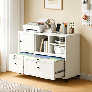 English Elm 28"h White Steel Rolling File Cabinet Locking Drawers Quiet Slides Home Office T2398P465996