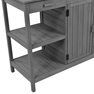 English Elm TOPMAX 66" Potting Bench Gray - Fir Wood Garden Workstation with 36" Counter, 2 Drawers, Shelves, Anti-Tip Device N717P221500E