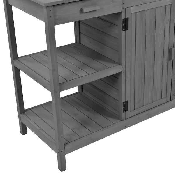 English Elm TOPMAX 66" Potting Bench Gray - Fir Wood Garden Workstation with 36" Counter, 2 Drawers, Shelves, Anti-Tip Device N717P221500E