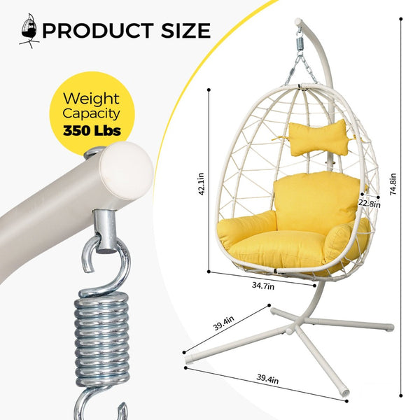 English Elm Hanging Egg Chair with Stand Pe Wicker Ergonomic Swing Seat for Patio or Bedroom T5880P497558