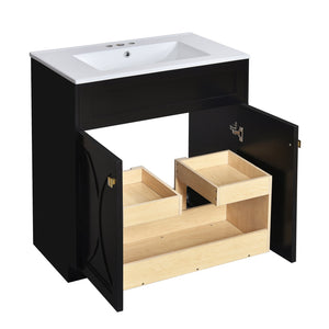 English Elm 30'' Modern Bathroom Vanity With Ceramic Sink, Soft-Close Doors, Gold Handles & Ample Storage Space N710P194898B