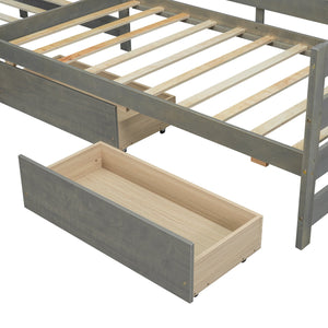 English Elm Twin L-Shaped Platform Bed with Three Spacious Drawers, Solid Pine & MDF, Clean-Lined Design Gray N7090000468E