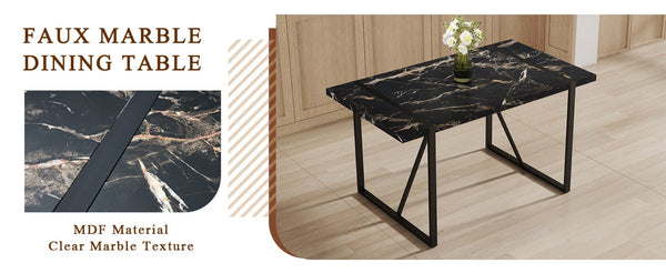 English Elm Table Modern Black Marble Mdf Dining Set With 4 Comfortable Pu Chairs - Stylish, Durable & Easy Care W1151S03404-GIGA