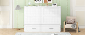 English Elm Queen Mobile Murphy Bed with Drawers & Side Shelves, White Fold-Up Queen Wall Bed for Guests SM000317AAK