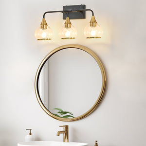 English Elm 23" Modern Crystal Bathroom Vanity Light 4-Light Wall Sconce with Clear Glass Shades, Elegant Iron Finish Black+Gold W2312P374980