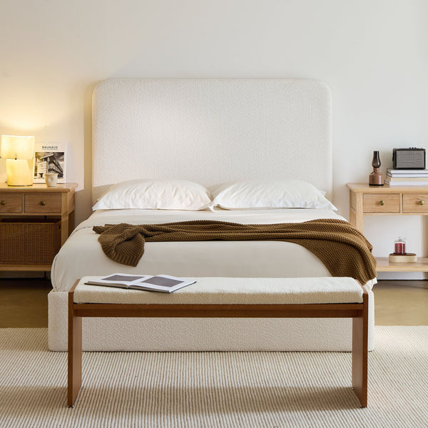 English Elm Canter Upholstered Bed - 52" Tall Headboard In Pearl White Chenille - Stylish, Easy Assembly & No Box Spring! B083P373033