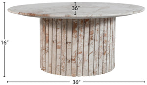 Meridian Furniture Genoa Round Marble Coffee Table with Elegant Fluted Base for Modern Living Room Decor Cream 248Breccia-CT