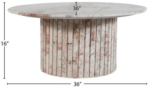 Meridian Furniture Genoa Round Marble Coffee Table with Elegant Fluted Base for Modern Living Room Decor Cream 248Breccia-CT
