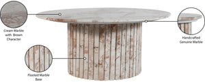 Meridian Furniture Genoa Round Marble Coffee Table with Elegant Fluted Base for Modern Living Room Decor Cream 248Breccia-CT